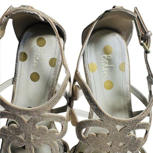 Boden Gold Metallic Leather Filigree Flat Sandals Size 38/ US 7 NEW - Picture 2 of 13